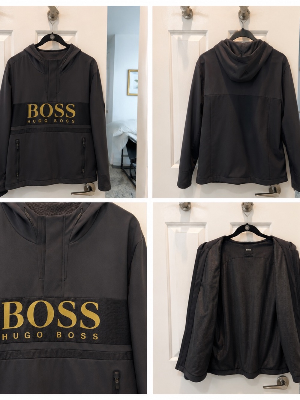 Hugo Boss Navy Hooded Zip-Up lightweight jacket with Gold BOSS Logo